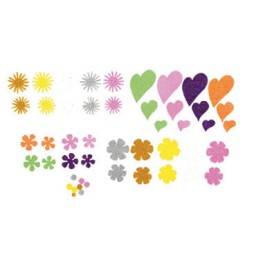 64 flores y corazones de EVA adhesivas purpurina Fixo 68002200